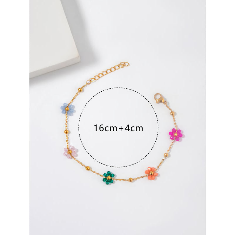 colorful flower beaded steel bracelet, view 6 - MRSLM