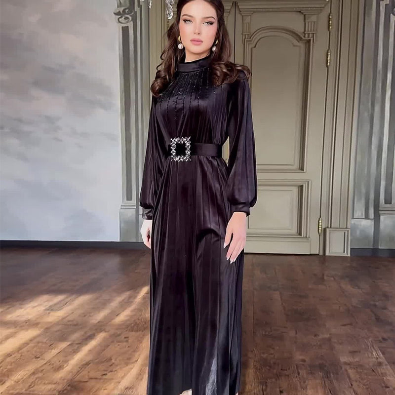 pleated loose belt dress, view 3 - MRSLM