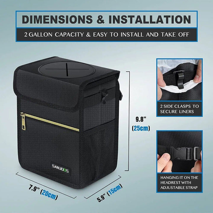 Waterproof Car Trash Bin with Multi-Functional Storage