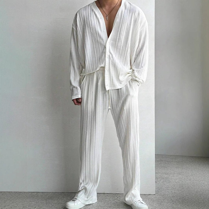 men's button shirt and trousers set, view 6 - MRSLM