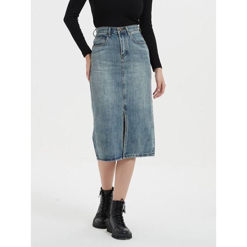 high waist denim skirt, view 4 - MRSLM