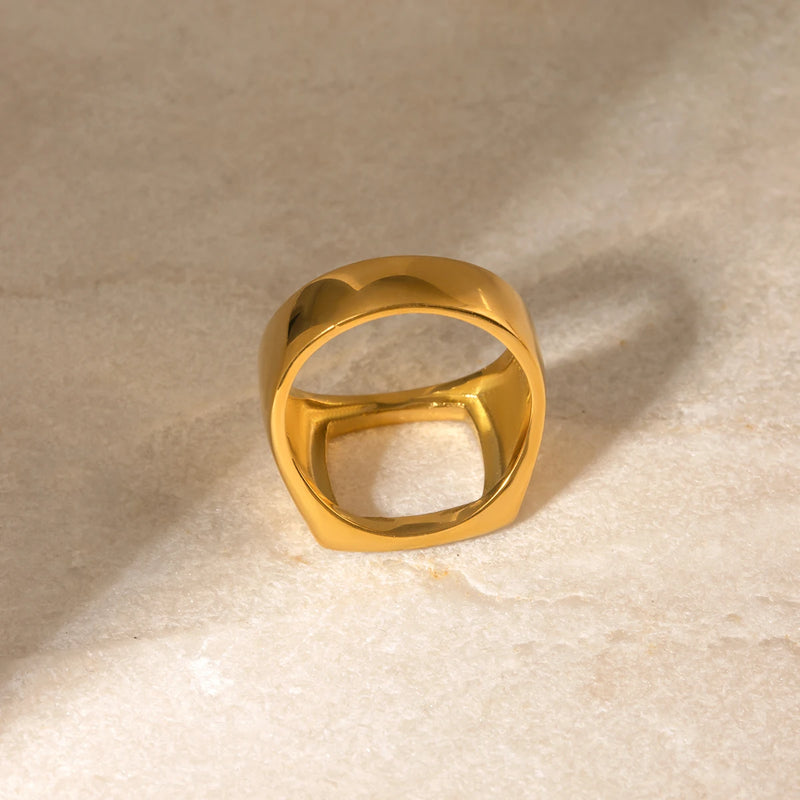 18k gold plated chunky square ring, view 8 - MRSLM