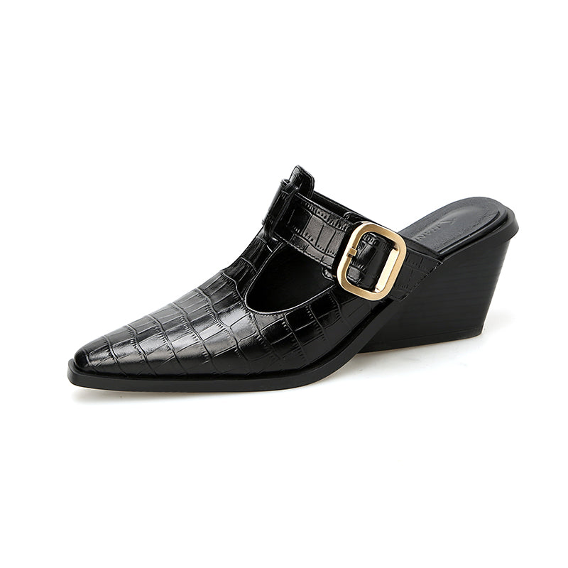 leather wedge mules, view 2 - MRSLM