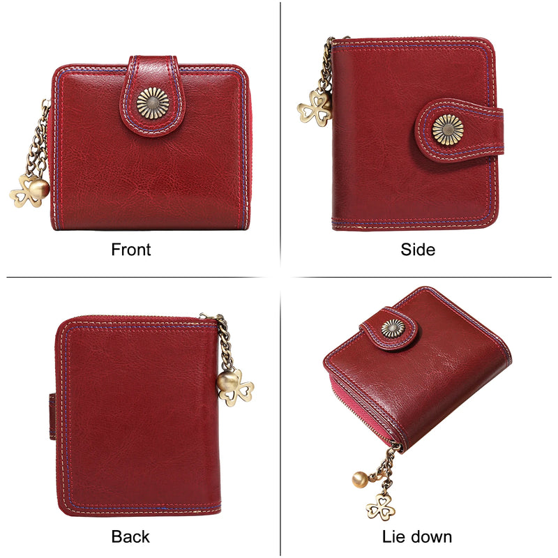 Women's small leather bifold wallet, view 7 - MRSLM