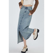 Classic high waist straight denim skirt, view 6 - MRSLM