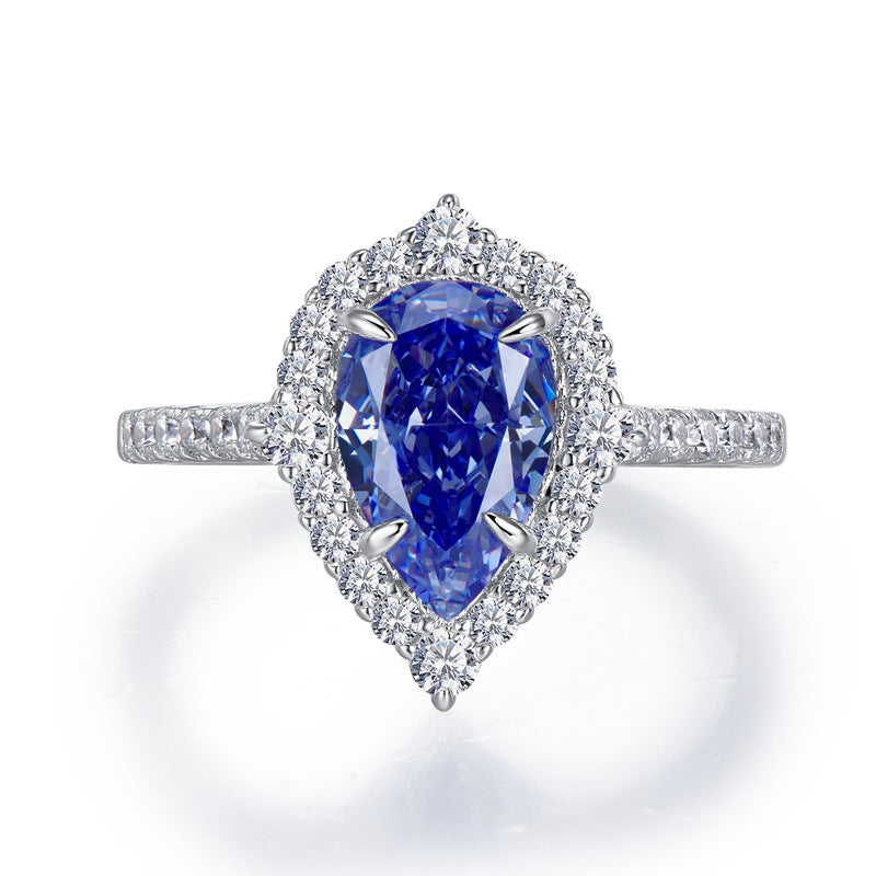 tanzanite blue high carbon diamond silver ring, view 3 - MRSLM