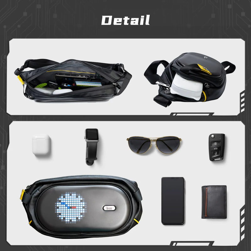 sling bag with LED display and Bluetooth speaker, view 5 - MRSLM