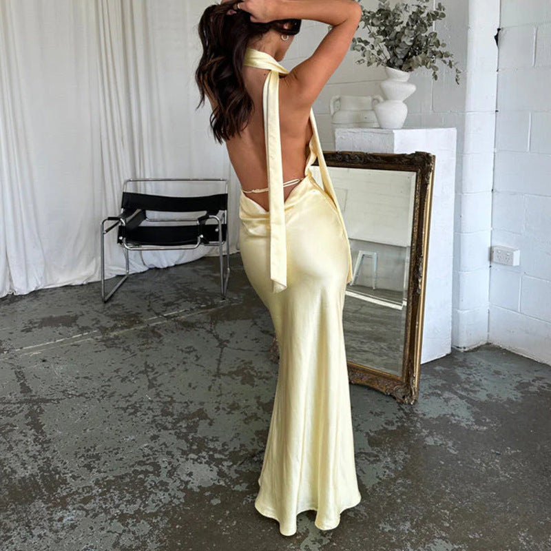 yellow halter long dress, view 4 - MRSLM