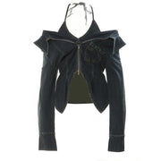 Slim denim topcoat with double-layer zipper, view 5 - MRSLM