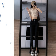 straight high waist wide leg slit micro flare pants - MRSLM
