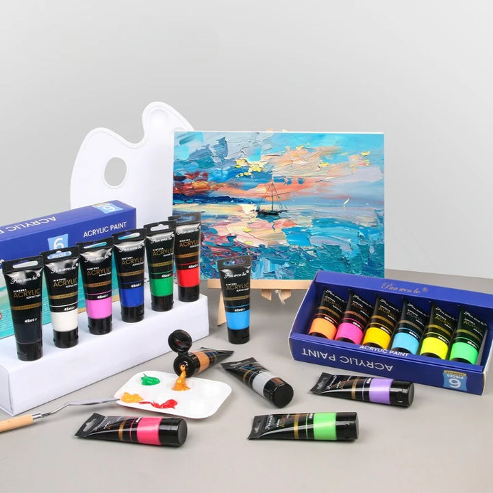 6-Color Acrylic Paint Set – Metallic &amp; Fluorescent, 45ML Bottled Paint for DIY Art &amp; Graffiti