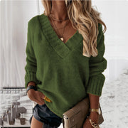 solid color v-neck pullover sweater, view 7 - MRSLM