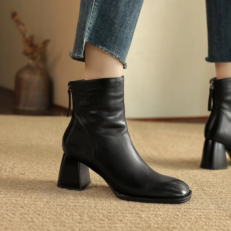 women's leather chunky heel ankle boots, view 5 - MRSLM