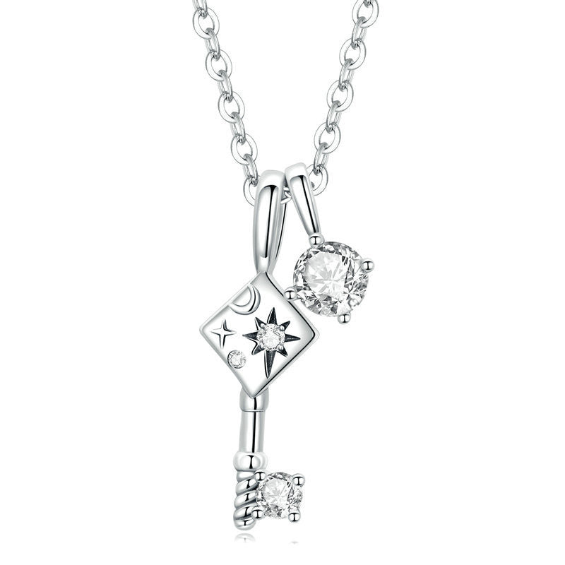 925 silver key lock necklace, view 7 - MRSLM