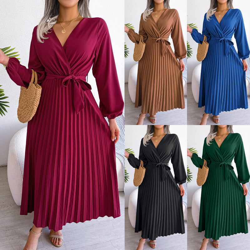 elegant pleated chiffon maxi dress, view 3 - MRSLM