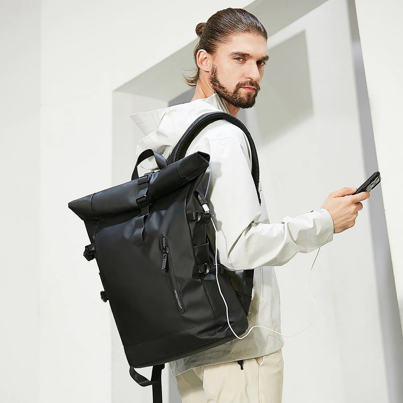expandable roll-top laptop backpack, view 4 - MRSLM