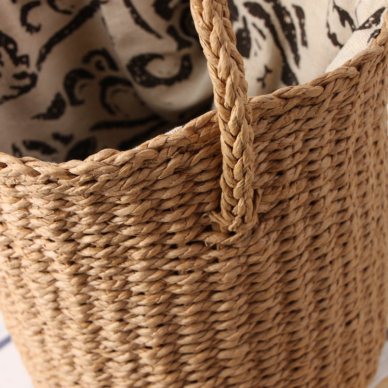hand-made straw bucket bag, view 7 - MRSLM