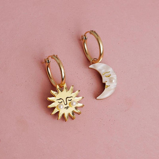sun and moon shell pearl hoop earrings - MRSLM