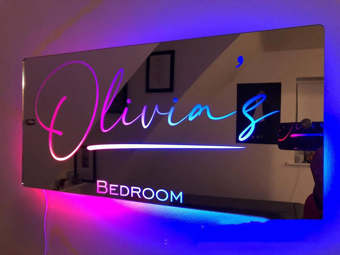 Personalized Name Mirror Light For Bedroom LED Light Up Mirror For Wall Custom Photo Christmas Valentine's Day Wedding Gifts