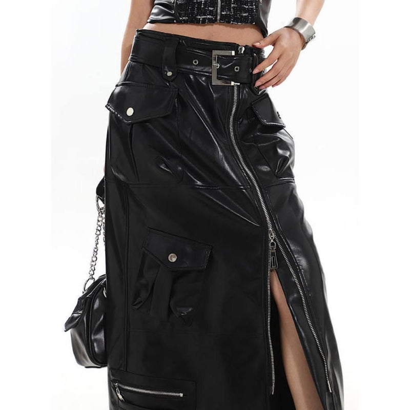 pu leather a-line skirt for women, view 6 - MRSLM