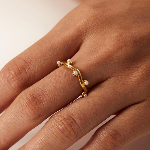 water wave pearl leaf stacking rings - MRSLM
