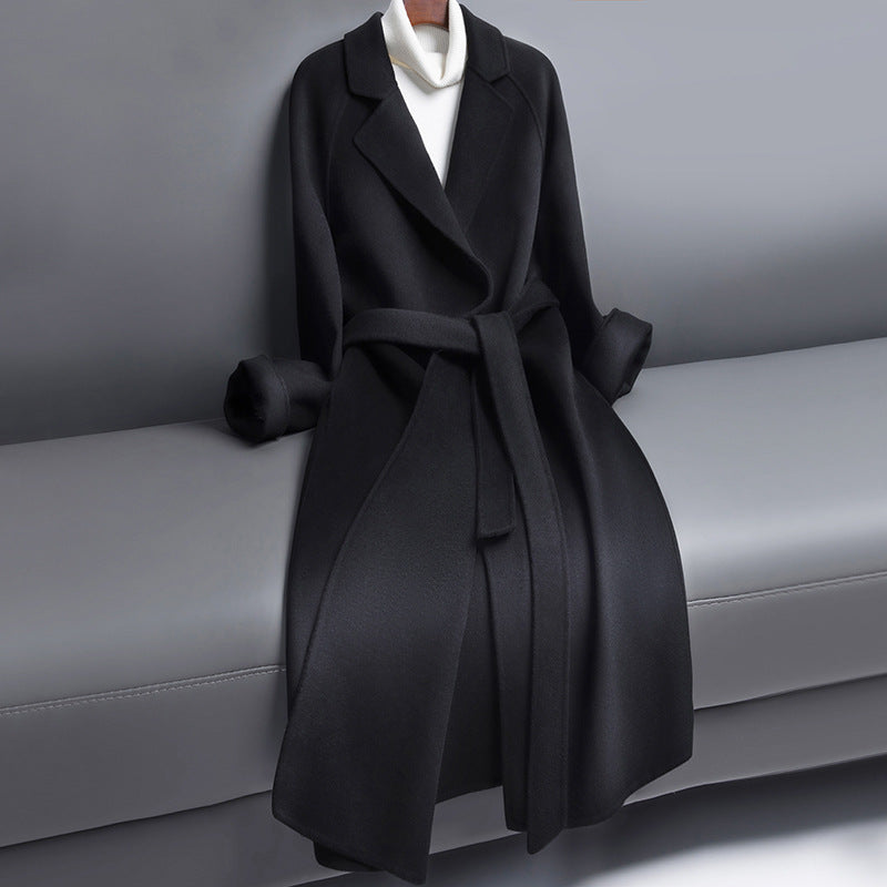 Women's belted long wool coat, view 2 - MRSLM
