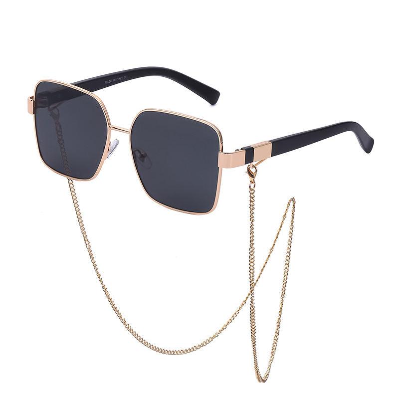 Oversized square sunglasses with chain, view 8 - MRSLM