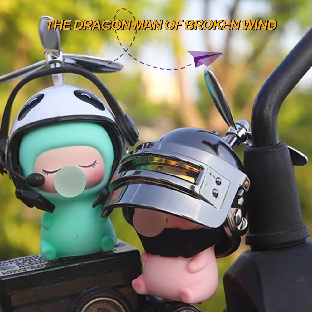 Cute Cartoon Motorcycle Bicycle Ornament with Helmet & Propeller