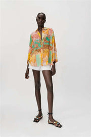 women's floral long sleeve lapel shirt, view 5 - MRSLM