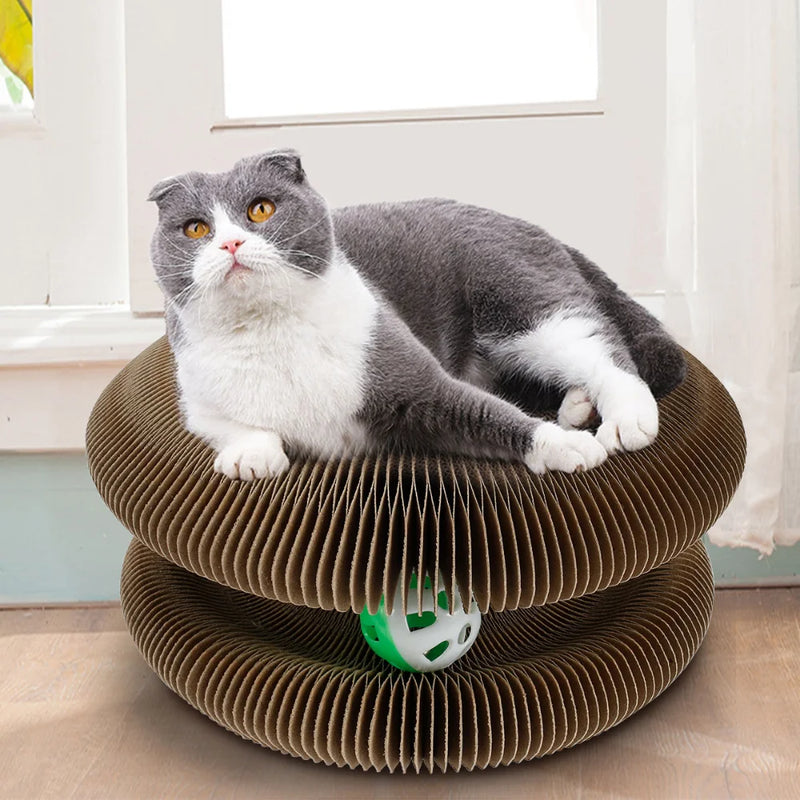 foldable cat scratcher with bell ball, view 4 - MRSLM