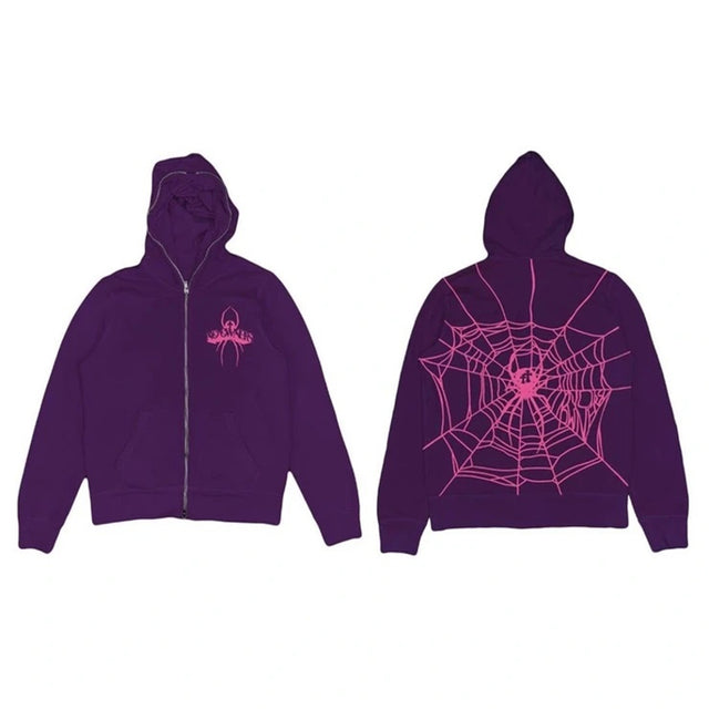 Hip Hop Men Sweatshirt Hoodie Full Back Spider Web Printed S