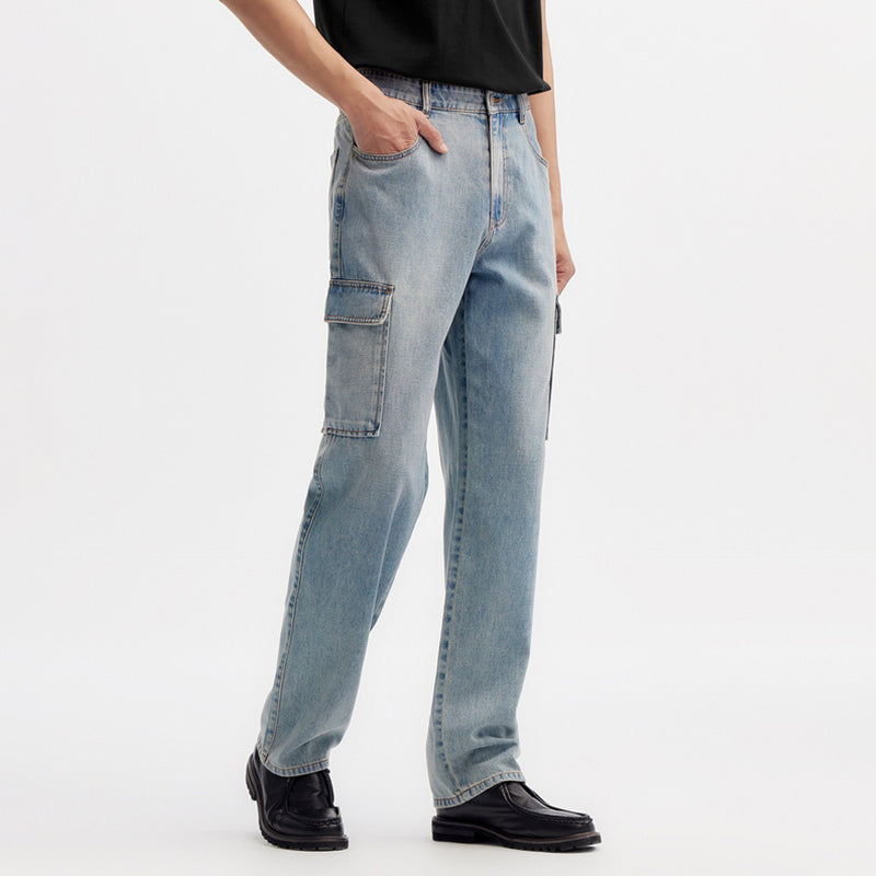 men's retro washed cargo jeans, view 6 - MRSLM