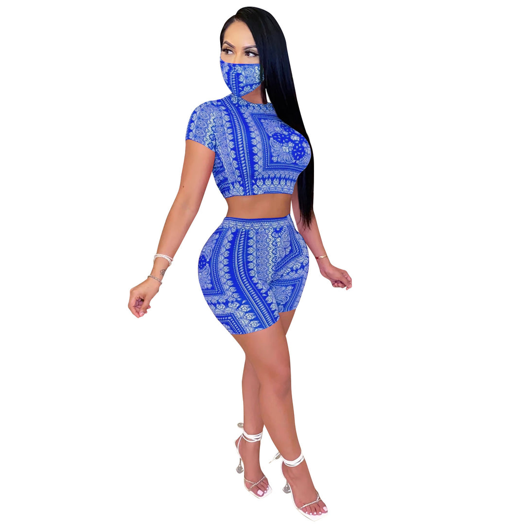 Fashion Sexy Ladies Two-piece Set Digital Printed Tape Mask