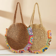 colorful woven beach shoulder bag, view 5 - MRSLM