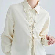 lace-up long sleeve blouse, view 2 - MRSLM