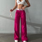 knitted high waist contrast color loose trousers, view 13 - MRSLM