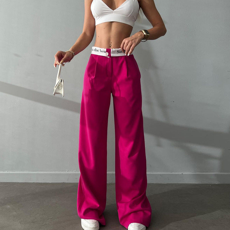 knitted high waist contrast color loose trousers, view 13 - MRSLM
