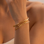 18K gold plated multi-layer cuff bracelet, view 4 - MRSLM