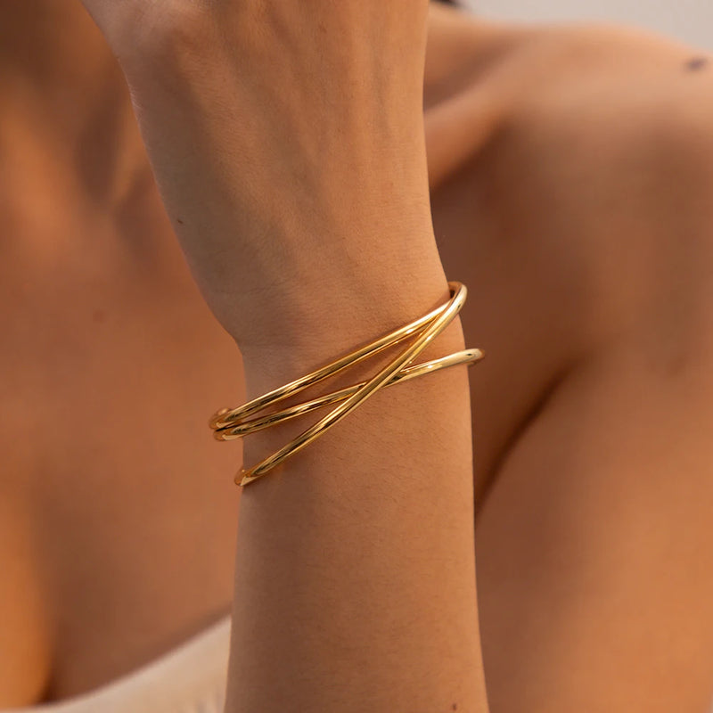 18K gold plated multi-layer cuff bracelet, view 4 - MRSLM