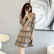 classic plaid knit two-piece skirt set, view 4 - MRSLM