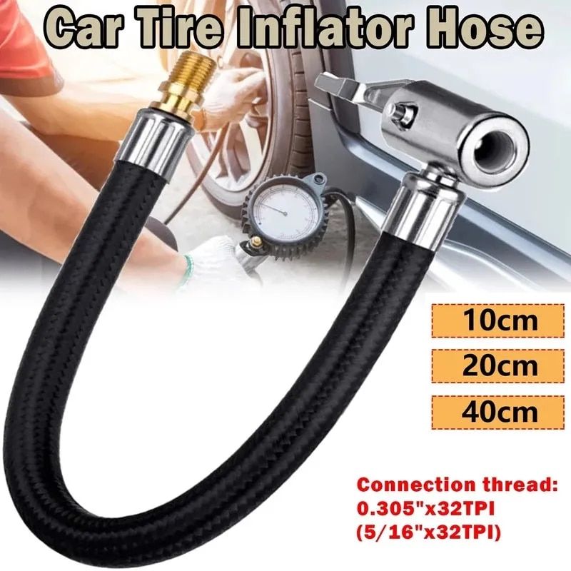 Universal Tire Inflator Hose with Locking Air Chuck for Cars & Bikes