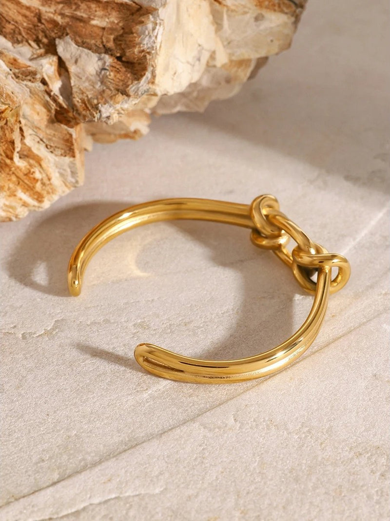 gold stainless steel geometric open cuff bracelet, view 5 - MRSLM