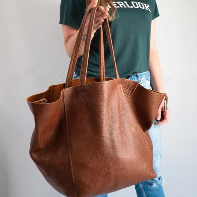 Women's large slouchy faux leather tote bag, view 2 - MRSLM