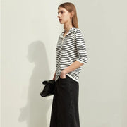 Striped wool blend mock neck sweater, view 8 - MRSLM