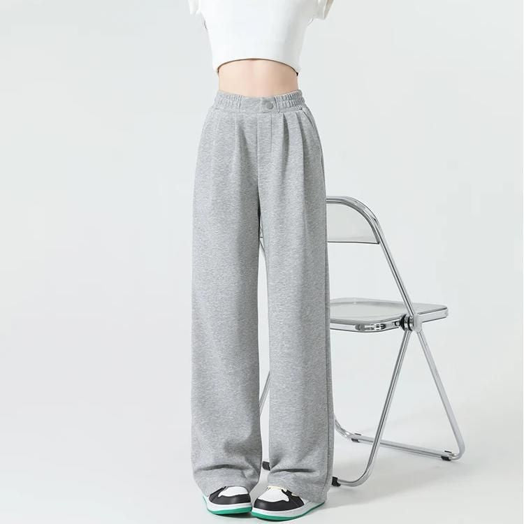 High waist wide leg gray sweatpants, view 2 - MRSLM