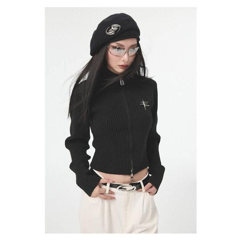y2k grey zipper cardigan, view 7 - MRSLM