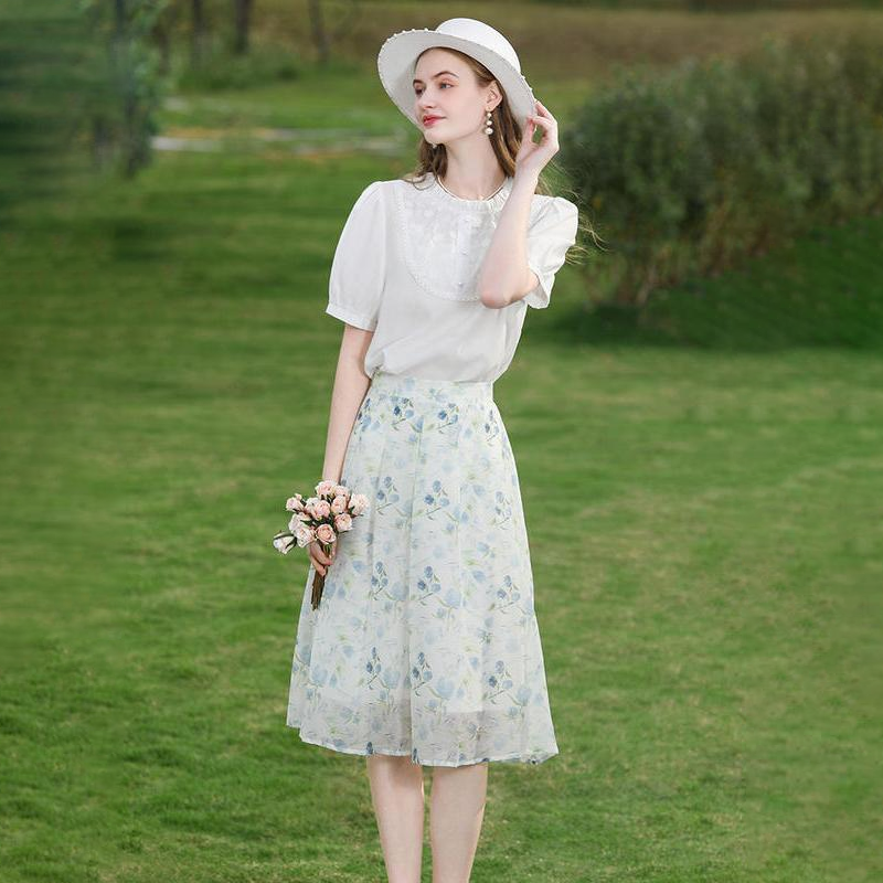 floral chiffon midi skirt - MRSLM