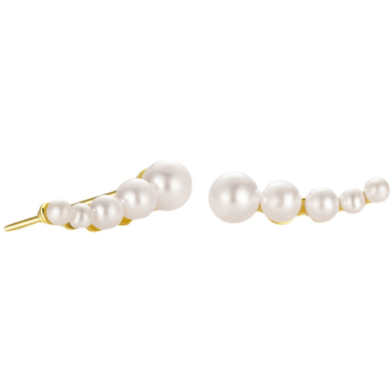 single row pearl stud earrings, view 3 - MRSLM