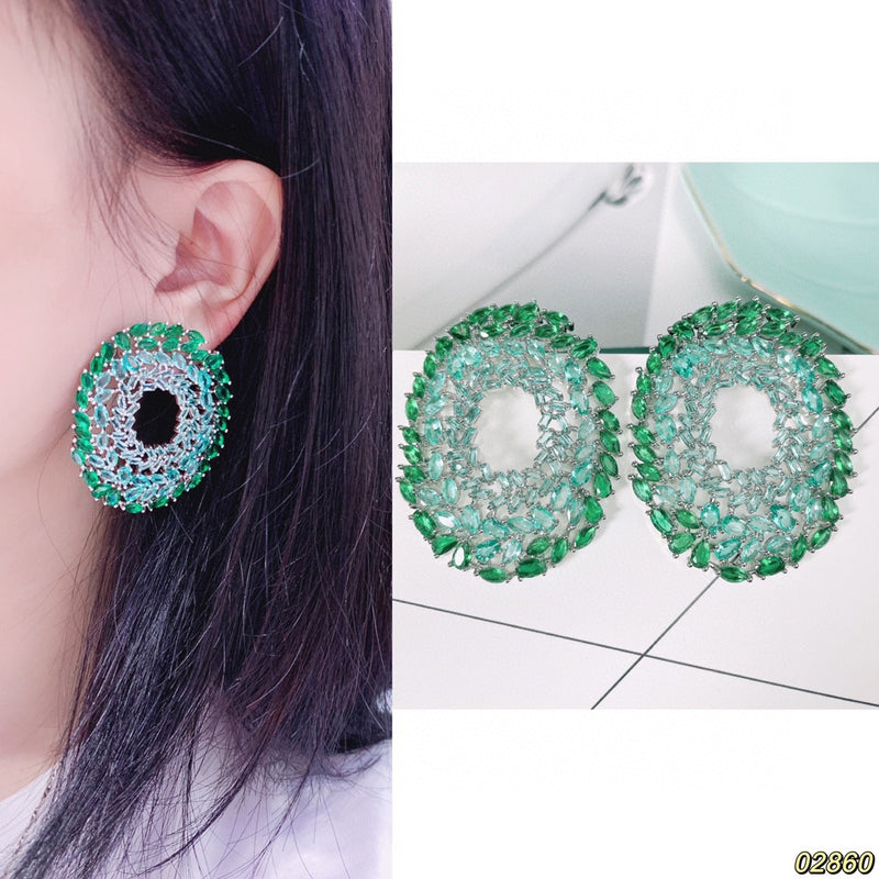 micro inlaid green zircon ring earrings, view 2 - MRSLM