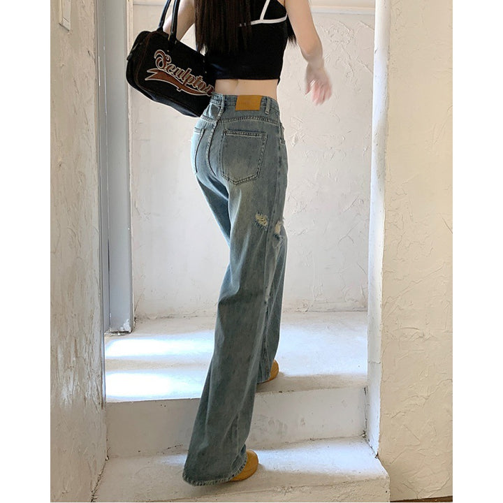 Ripped Jeans Washed Wide-leg Pants